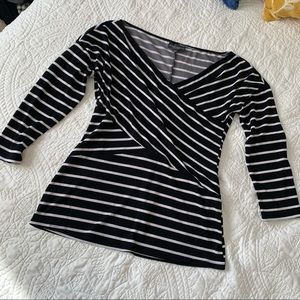 Bold Elements Faux Wrap Black and White 3/4 Sleeve Blouse - Size M